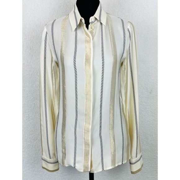 STELLA MCCARTNEY • Gold and Black Striped Silk Button-Down Shirt - Picture 8 of 16